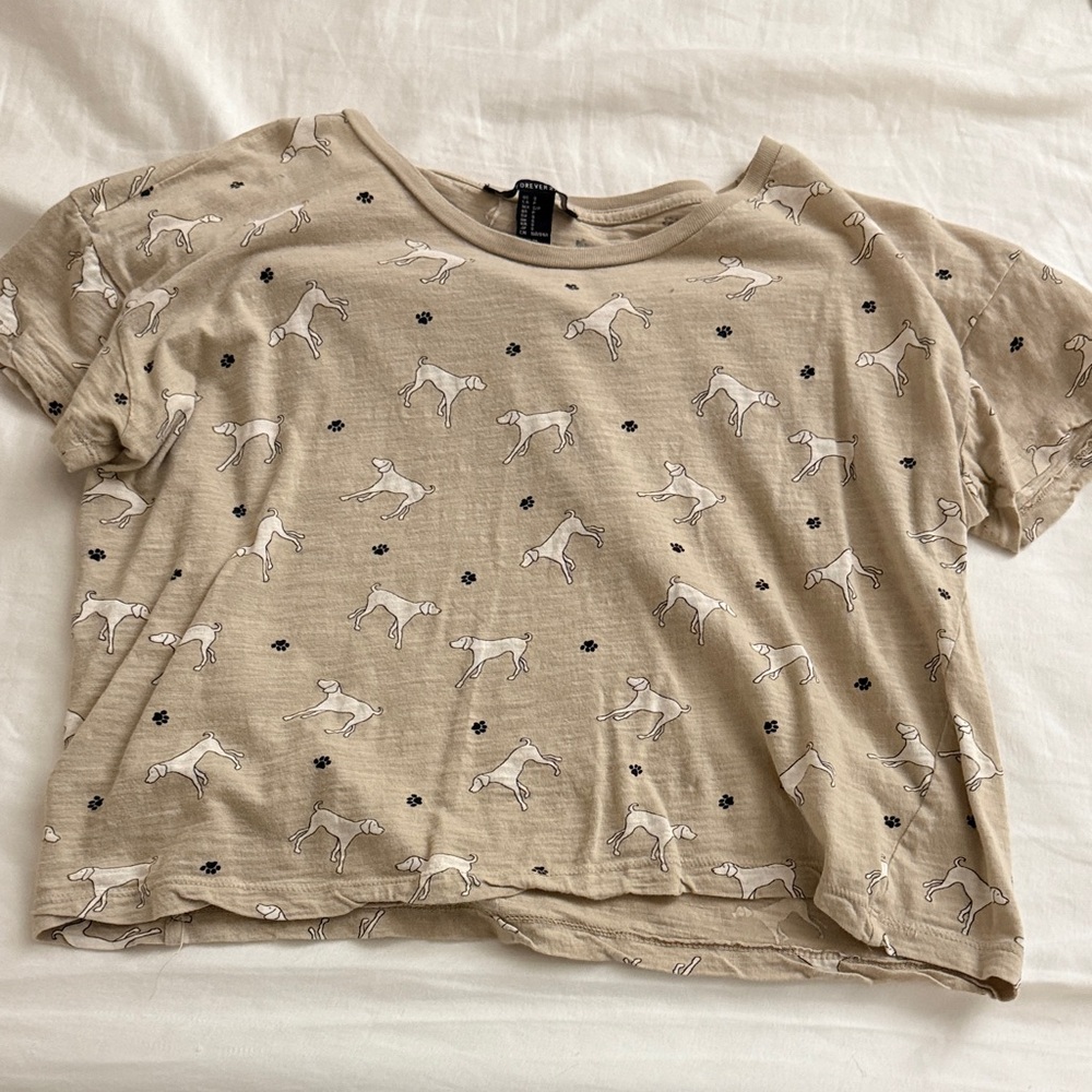 Forever 21 Beige Dog Print Tee
